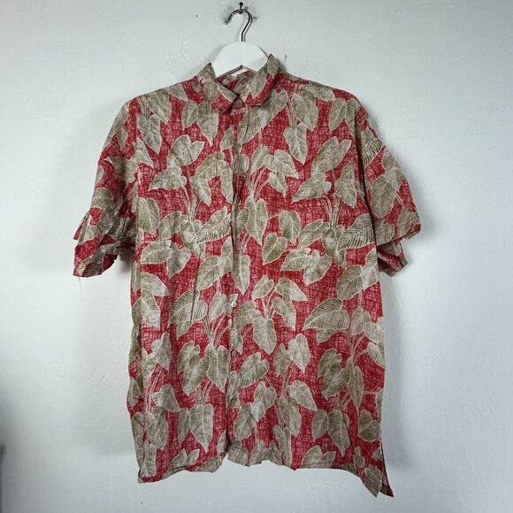 Tori Richard Other - Tori Richard Mens Leaf Print Button-Up Hawaiian Shirt 1XB Red/Green Cotton Lawn